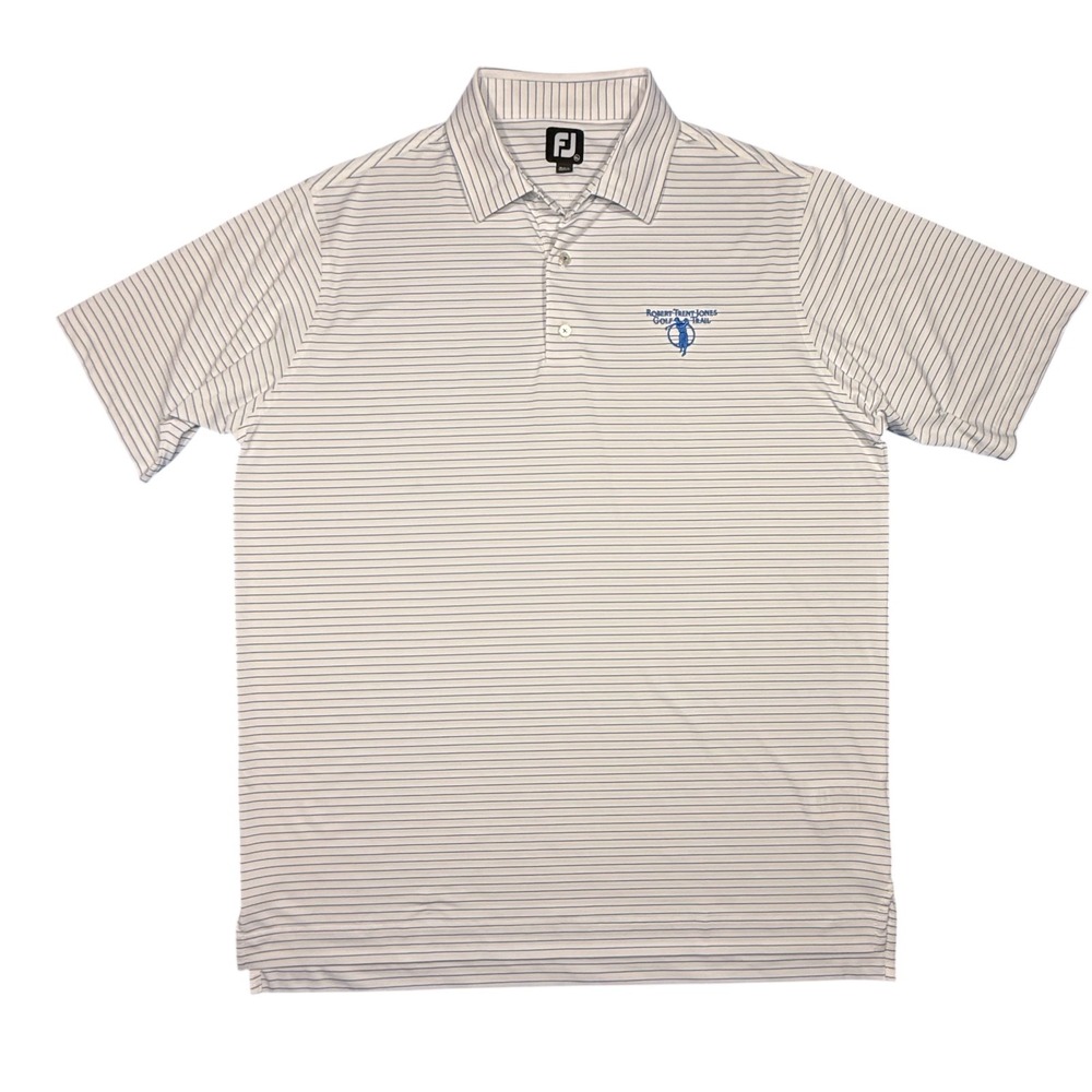 FootJoy Mens XL Polo‎ Robert Trent Jones Golf Trail White Blue Stripes